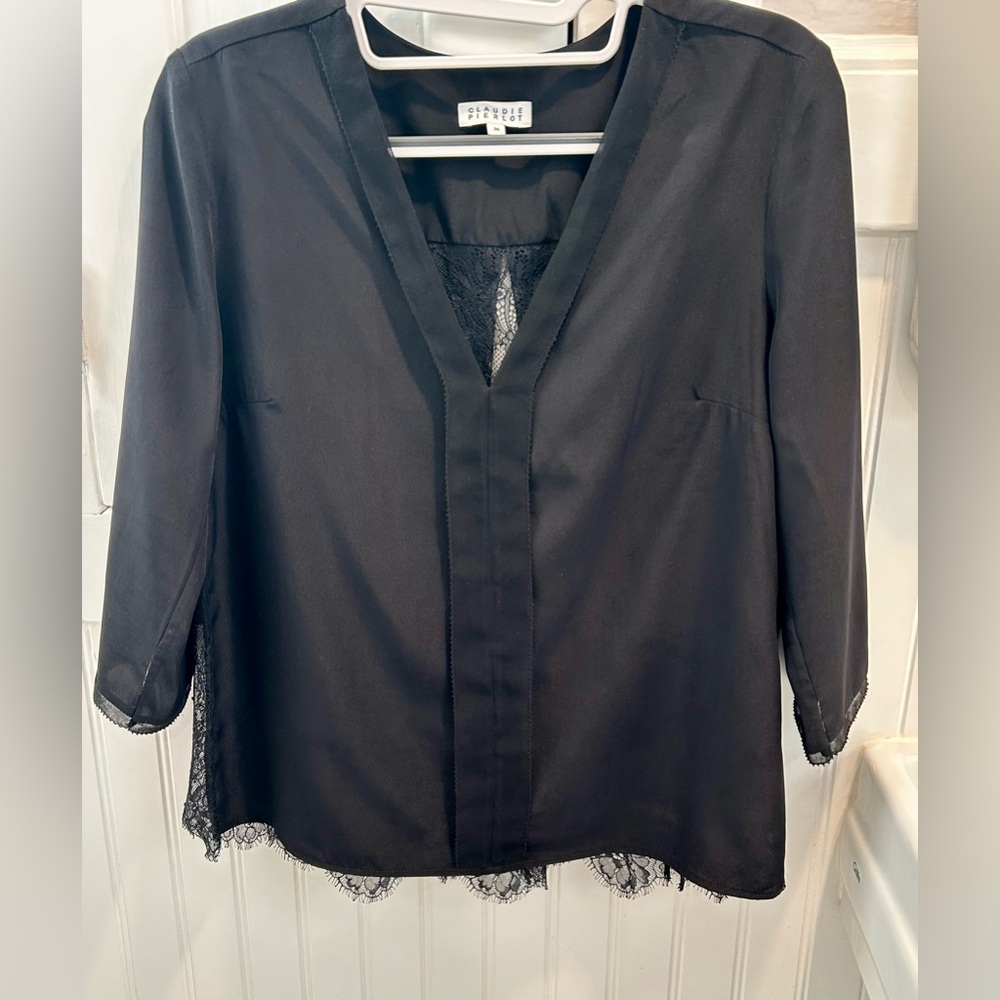Claudie Pierlot Black Satin and Lace Blouse